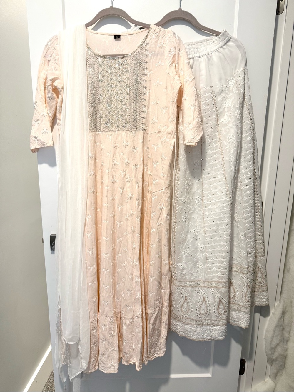 Embroidered Peach & White Women's Pakistani Palazzo Set